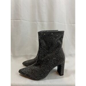 A New Day Women Black Rhinestone Pointed Toe Block Heel Ankle Boots‎ Size 7 NWT